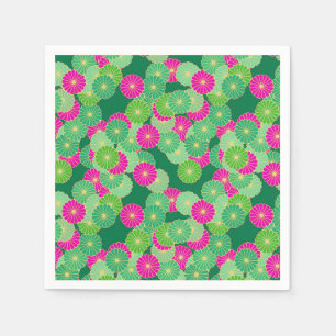 Serviette En Papier Motif de fleurs Art Déco - tons verts, fuchsia