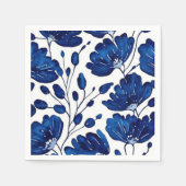 Serviette En Papier Motif de fleurs bleu marine (Devant)