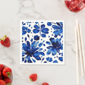 Serviette En Papier Motif de fleurs bleu marine (En situation)