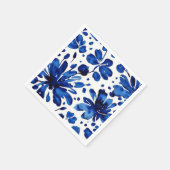 Serviette En Papier Motif de fleurs bleu marine (Coin)