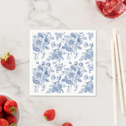 Serviette En Papier Motif de fleurs bleues (En situation)
