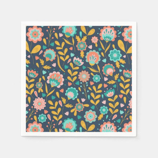 Serviette En Papier Motif de fleurs d'art populaire (Devant)