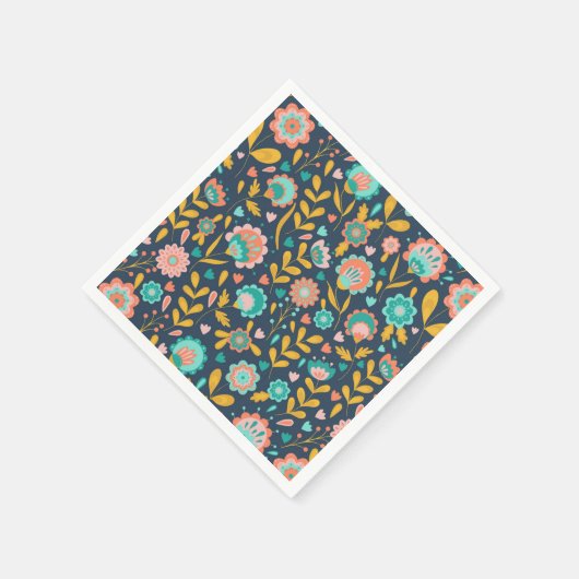 Serviette En Papier Motif de fleurs d'art populaire (Coin)