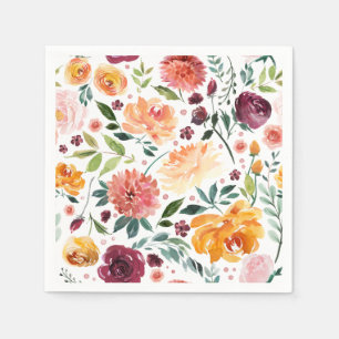 Serviette En Papier Motif de fleurs d'automne à l'aquarelle pour la fê