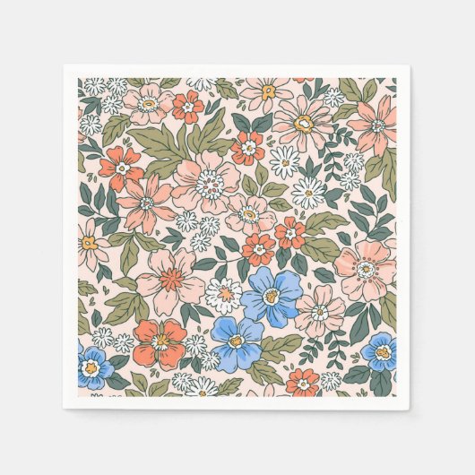 Serviette En Papier Motif de fleurs du jardin de corail (Devant)