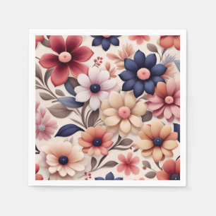 Serviette En Papier Motif de fleurs et de feuilles rose gras