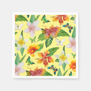 Serviette En Papier Motif de fleurs et papillons tropicaux