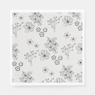 Serviette En Papier Motif de fleurs hippie gris noir rétro Y2K