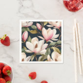 Serviette En Papier Motif De Fleurs Magnolia Blanches Et Roses (En situation)
