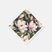 Serviette En Papier Motif De Fleurs Magnolia Blanches Et Roses (Coin)
