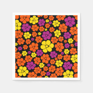 Serviette En Papier Motif de fleurs - Noir, Rose, Orange et Jaune