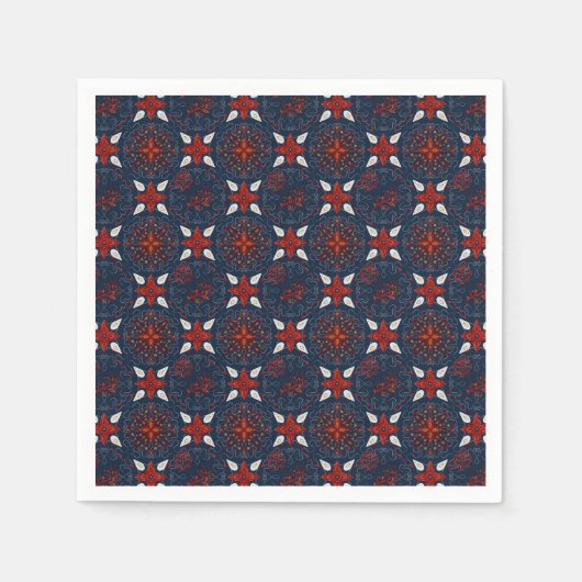 Serviette En Papier Motif de fleurs nordiques blanches et rouges (Devant)