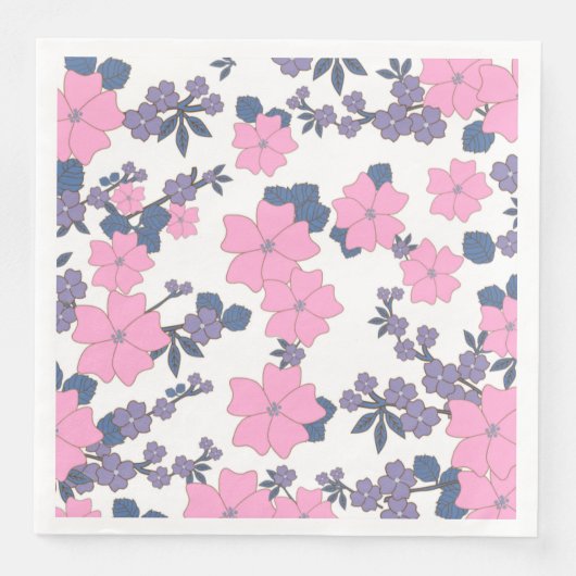 Serviette En Papier Motif DE FLEURS ROSE ET PURPLE (Devant)