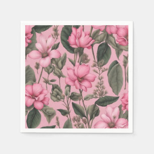 Serviette En Papier Motif de fleurs roses botaniques