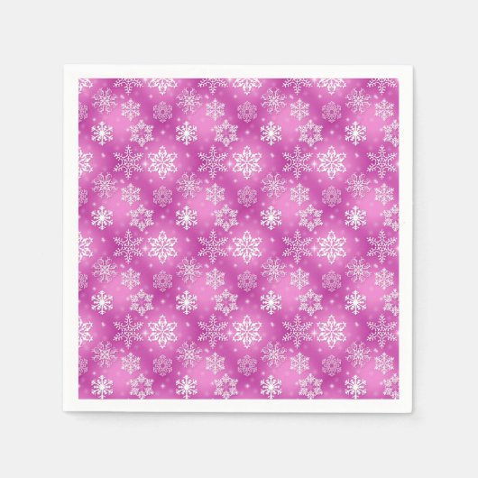 Serviette En Papier Motif de flocon blanc et rose (Devant)