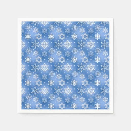 Serviette En Papier Motif de flocon de neige blanc et bleu (Devant)