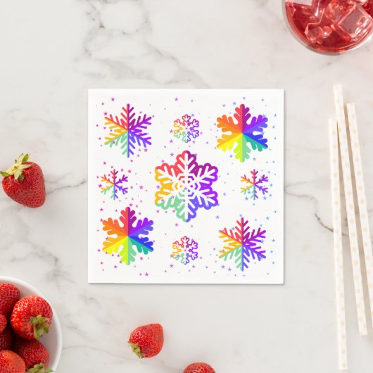 Serviette En Papier motif de flocons arc-en-ciel (En situation)