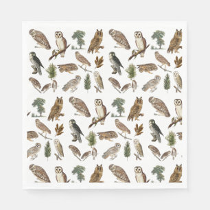 Serviette En Papier Motif de forêt de l'aquarelle de la Chouette vinta