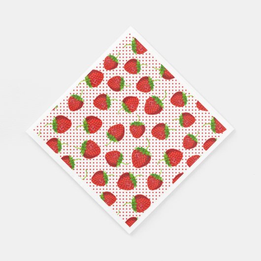 Serviette En Papier Motif de fraises et de points rouges (Coin)