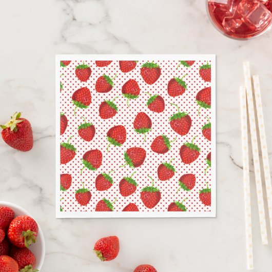 Serviette En Papier Motif de fraises et de points rouges (En situation)