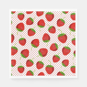 Serviette En Papier Motif de fraises et de points rouges