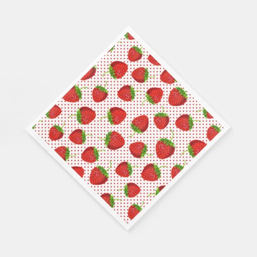Serviette En Papier Motif de fraises et de points rouges (Coin)