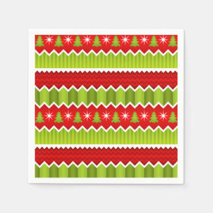 Serviette En Papier Motif De Frappes Chevron Rouge Et Vert Noël