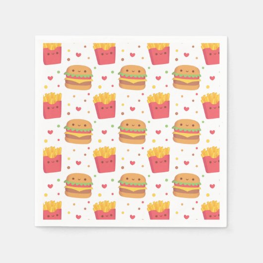 Serviette En Papier Motif de frites et de burger mignon (Devant)