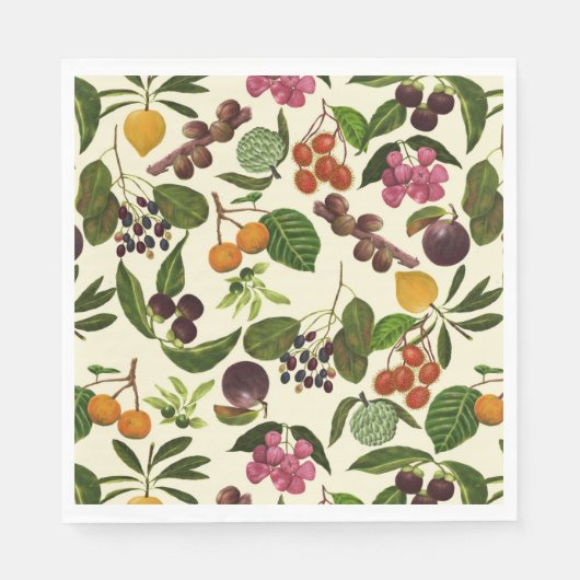 Serviette En Papier Motif de fruits exotiques tropicaux peints à la ma (Devant)