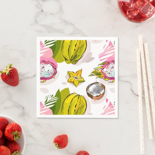 Serviette En Papier Motif de fruits texturés à main libre (En situation)