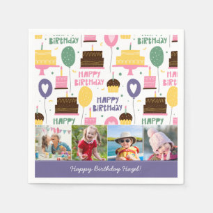 Serviette En Papier Motif de gâteau coloré Joyeux anniversaire avec no