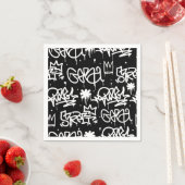 Serviette En Papier Motif de graffitis noir et blanc (En situation)