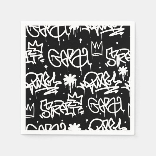 Serviette En Papier Motif de graffitis noir et blanc (Devant)