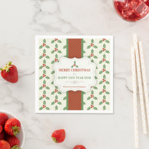 Serviette En Papier Motif de houx de Noël Feuilles de houx vertes Baie