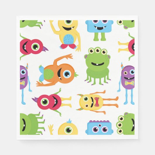 Serviette En Papier Motif de la fête des mignons petits monstres (Devant)