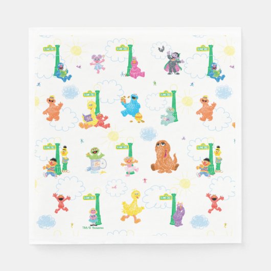 Serviette En Papier Motif de la rue Sésame du dimanche (Devant)