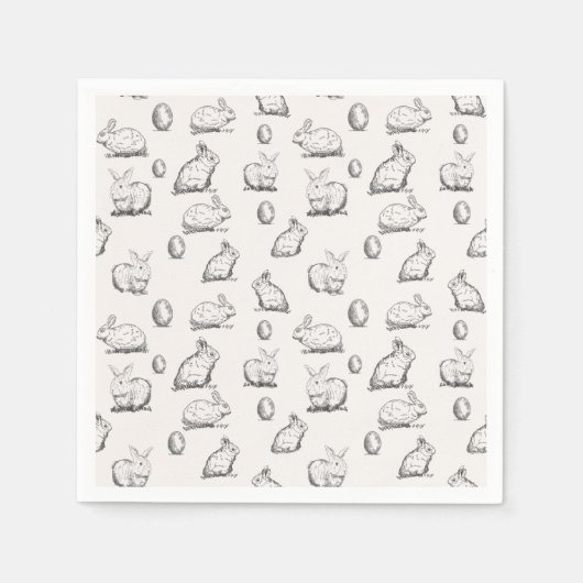 Serviette En Papier Motif de lapins de Pâques dessinés à la main | Ser (Devant)