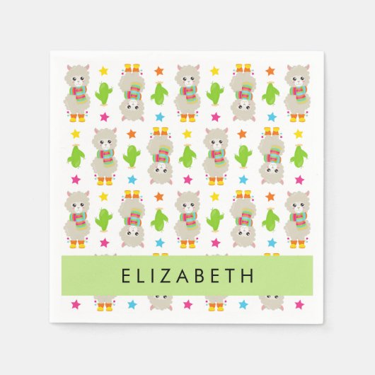 Serviette En Papier Motif De Llamas, Alpacas, Cactus, Votre Nom (Devant)