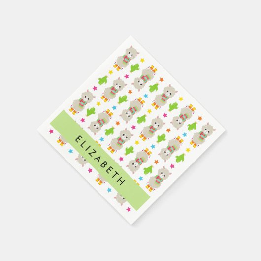 Serviette En Papier Motif De Llamas, Alpacas, Cactus, Votre Nom (Coin)