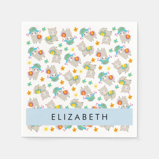 Serviette En Papier Motif De Llamas, Alpacas, Fleurs, Votre Nom (Devant)