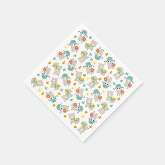 Serviette En Papier Motif De Llamas, Cute Llamas, Alpacas, Fleurs (Coin)