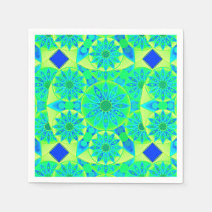 Serviette En Papier Motif de mandala, turquoise, bleu, vert de chaux