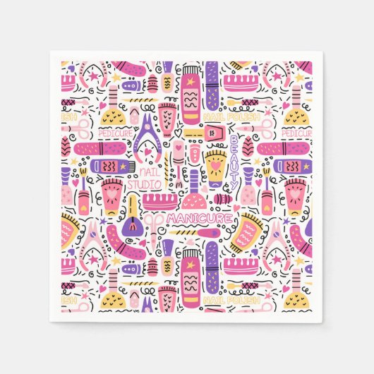Serviette En Papier Motif de manucure à doodle mignon (Devant)