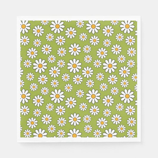 Serviette En Papier Motif de marguerite à fleurs vert et blanc (Devant)
