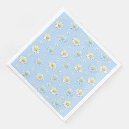 Serviette En Papier Motif de marguerite blanche sur fond bleu clair (Coin)