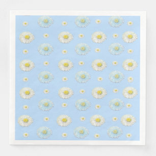 Serviette En Papier Motif de marguerite blanche sur fond bleu clair