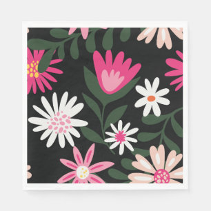 Serviette En Papier Motif de marguerite rose et blanc