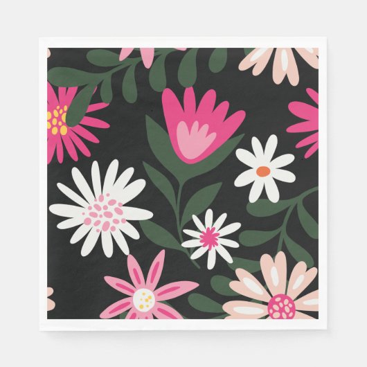 Serviette En Papier Motif de marguerite rose et blanc (Devant)