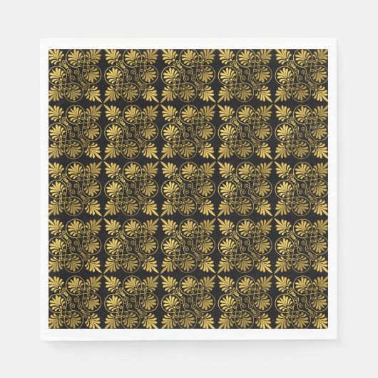 Serviette En Papier Motif de méandre grec antique en or noir (Devant)