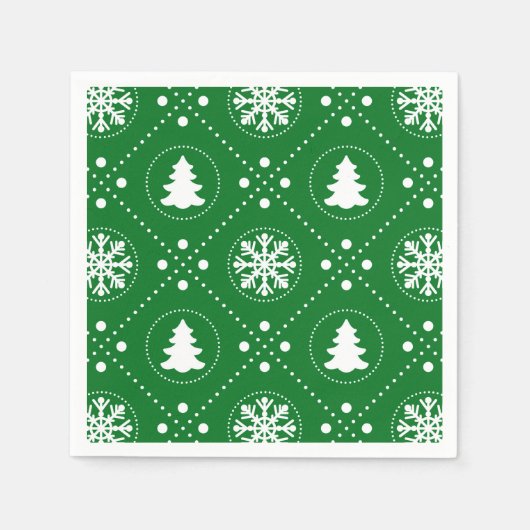 Serviette En Papier Motif de Noël blanc vert classique (Devant)